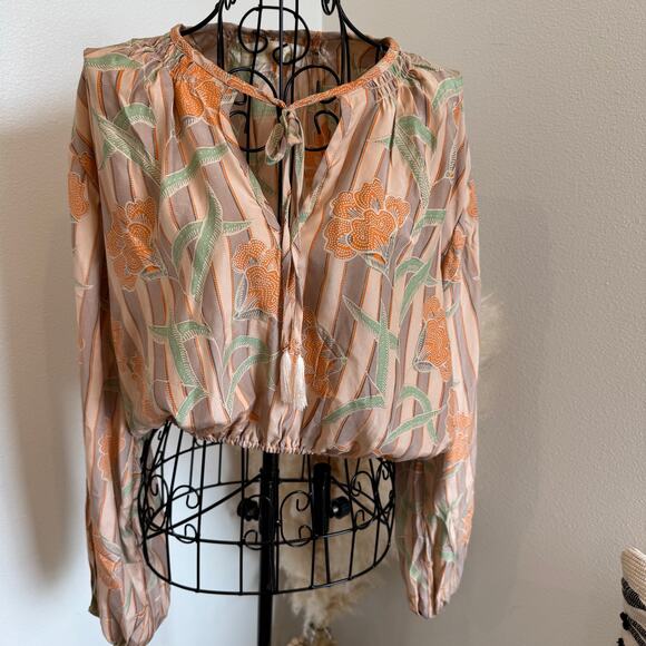 Natalie Martin Amelia Floral Silk Boho Long Sleeve Cropped Top Med- Boho/Cottage - Picture 6 of 13